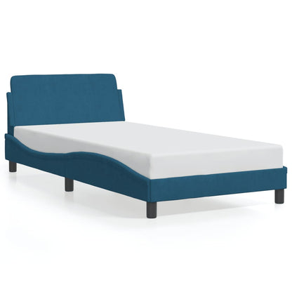 Estrutura de cama c/ cabeceira 100x200 cm veludo azul