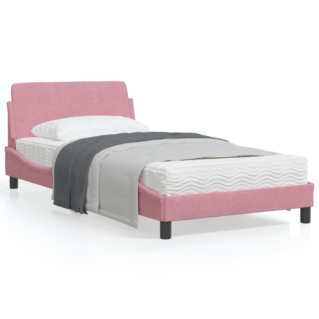 Estrutura de cama c/ cabeceira 100x200 cm veludo rosa