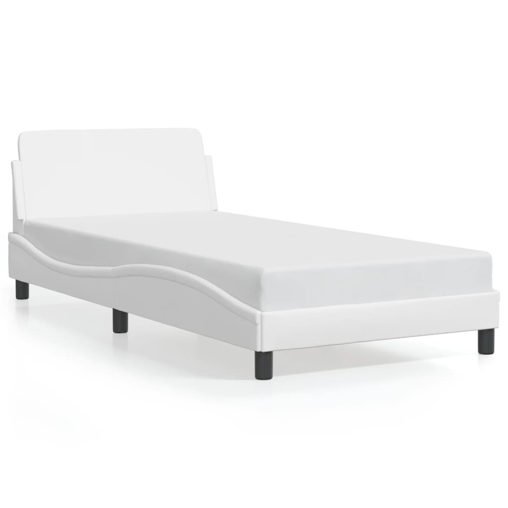 Estrutura cama c/ cabeceira 100x200 cm couro artificial branco