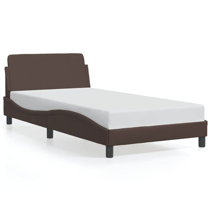 Estrutura cama c/ cabeceira 100x200cm couro artificial castanho