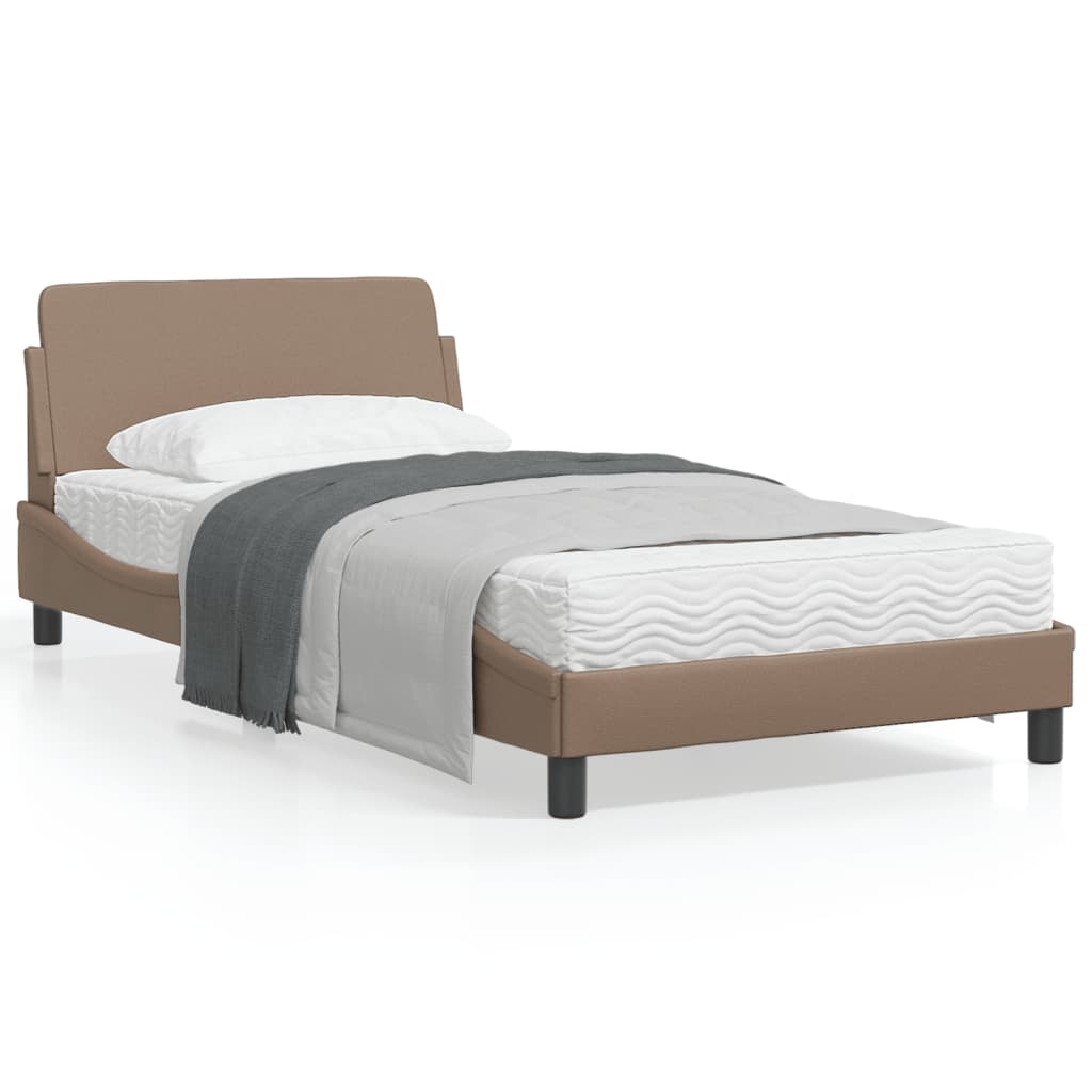 Estrutura cama cabeceira 100x200 cm couro artificial cappuccino