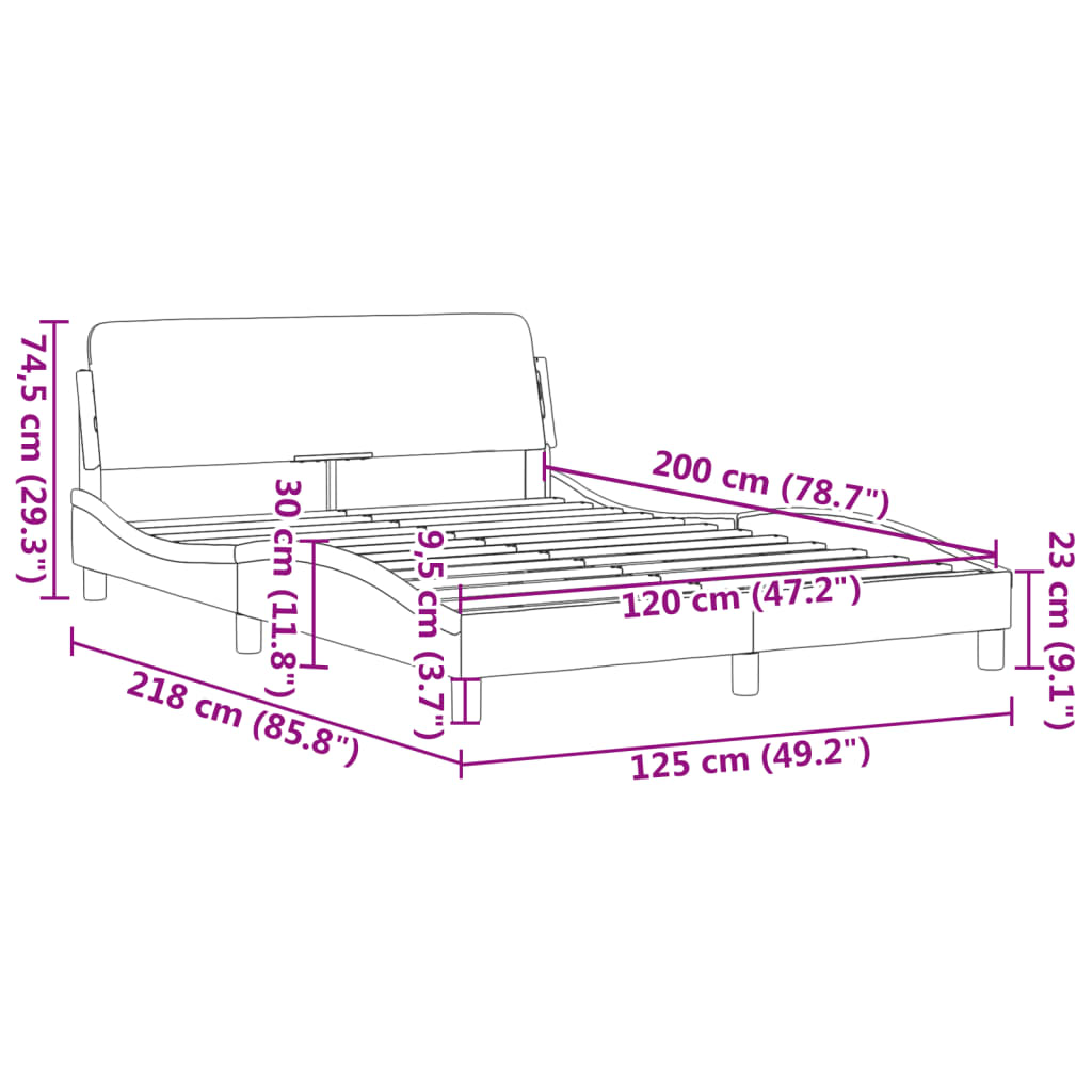 Estrutura de cama c/ cabeceira 120x200 cm tecido cinza-claro