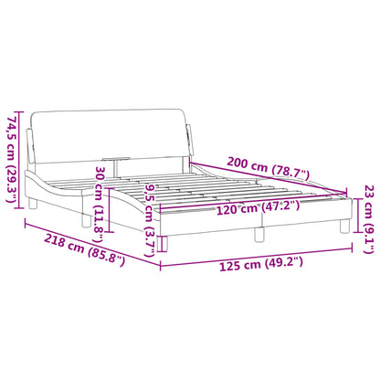 Estrutura de cama c/ cabeceira 120x200 cm tecido cinza-claro