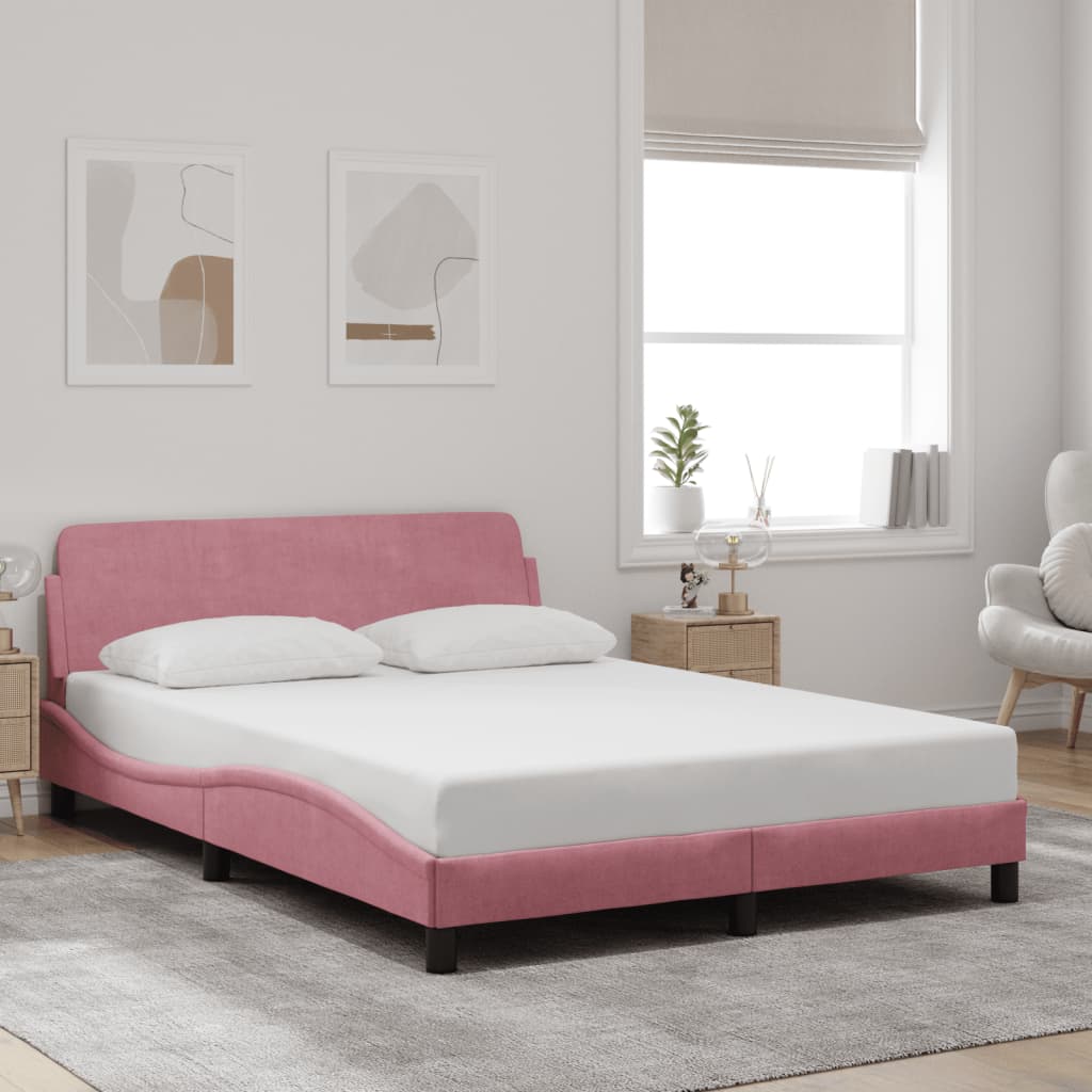 Estrutura de cama c/ cabeceira 120x200 cm veludo rosa