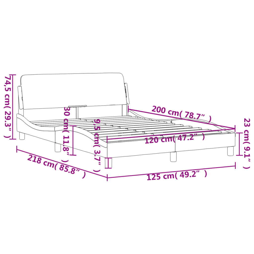 Estrutura cama c/ cabeceira 120x200cm couro artificial castanho