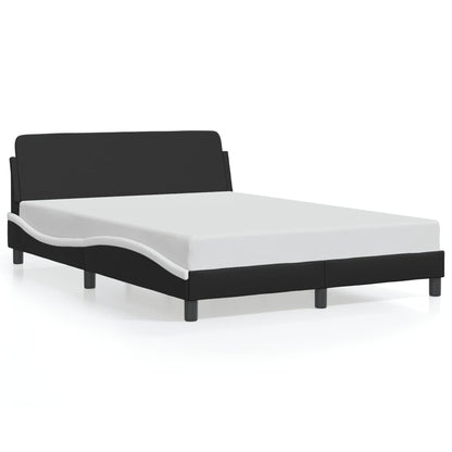 Estrutura cama c/ cabeceira 120x200 couro artif. preto/branco