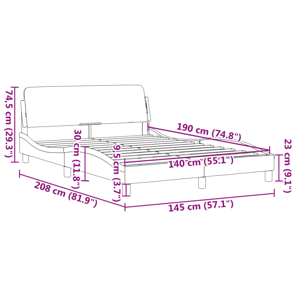 Estrutura de cama c/ cabeceira 140x190cm tecido cinza-escuro