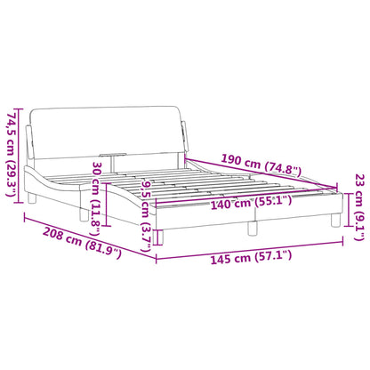 Estrutura de cama c/ cabeceira 140x190cm tecido cinza-escuro