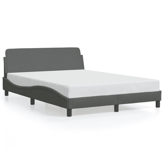 Estrutura de cama c/ cabeceira 140x190cm tecido cinza-escuro