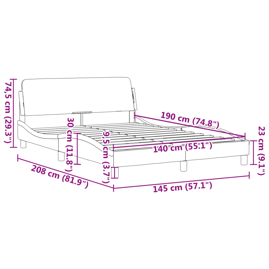 Estrutura de cama c/ cabeceira 140x190 cm tecido preto