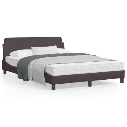 Estrutura de cama c/ cabeceira 140x190cm tecido castanho-escuro