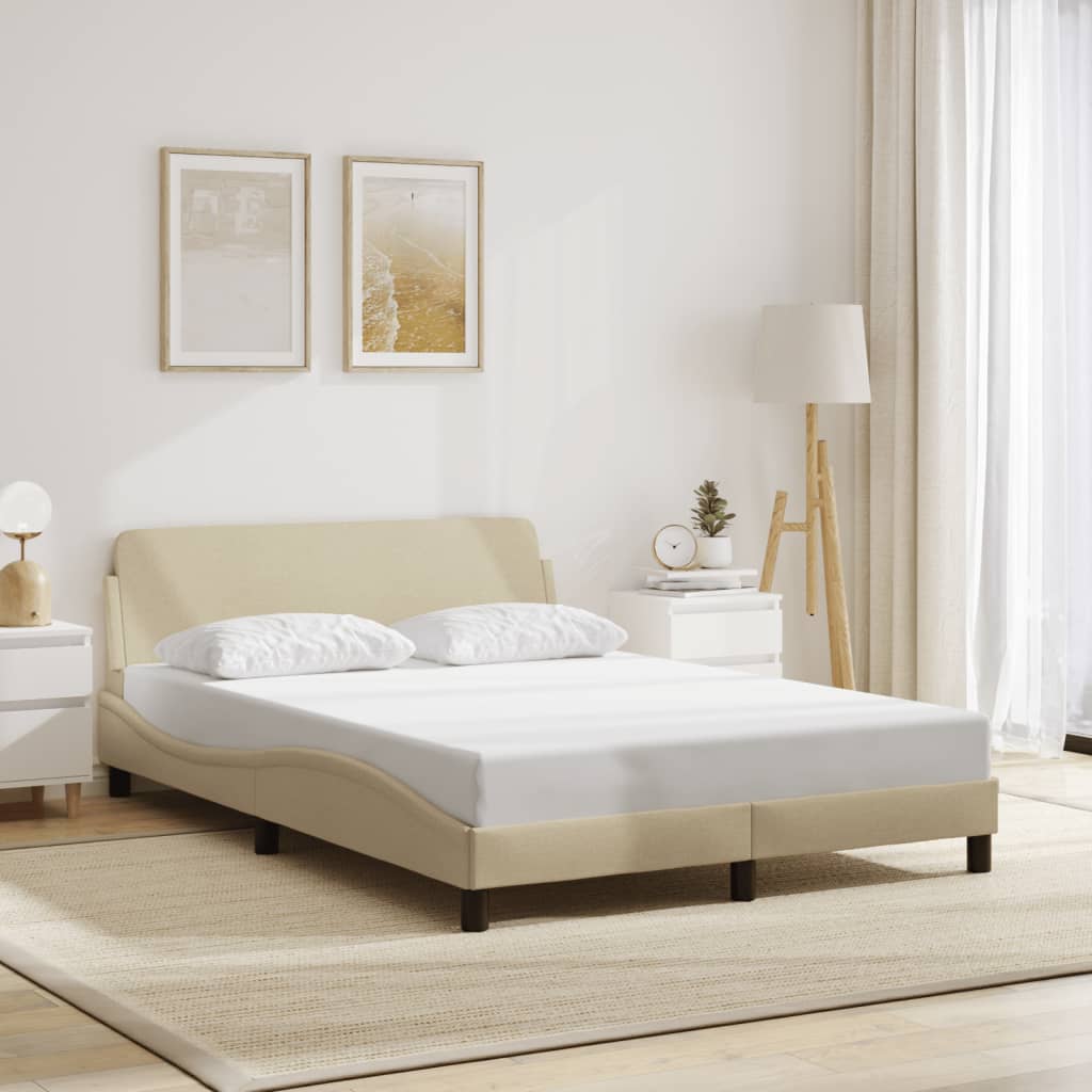 Estrutura de cama c/ cabeceira tecido cor creme 140x190 cm