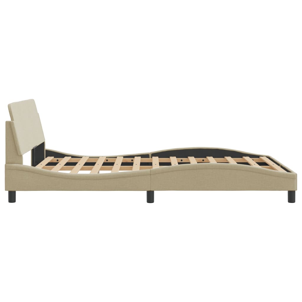 Estrutura de cama c/ cabeceira tecido cor creme 140x190 cm