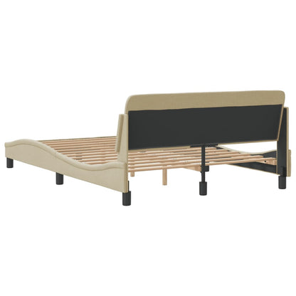 Estrutura de cama c/ cabeceira tecido cor creme 140x190 cm