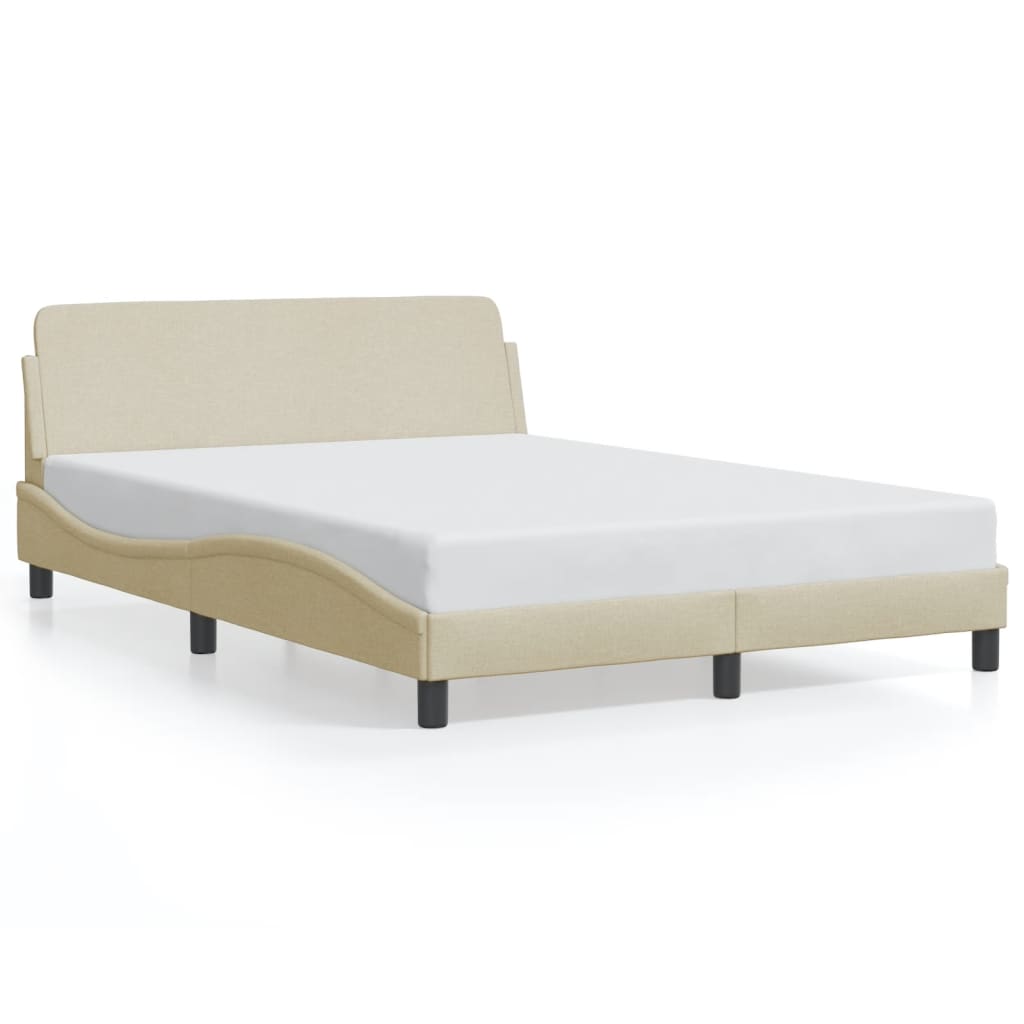 Estrutura de cama c/ cabeceira tecido cor creme 140x190 cm