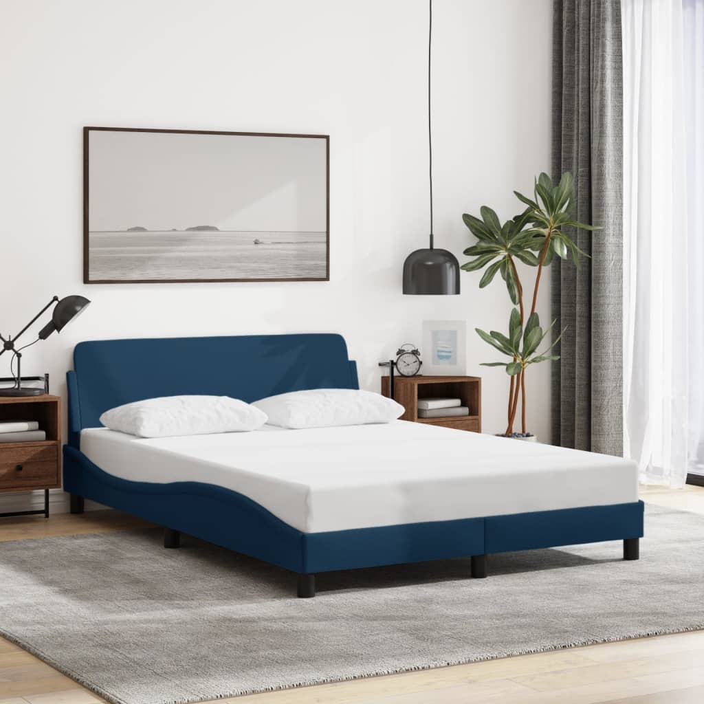 Estrutura de cama c/ cabeceira 140x190 cm tecido azul