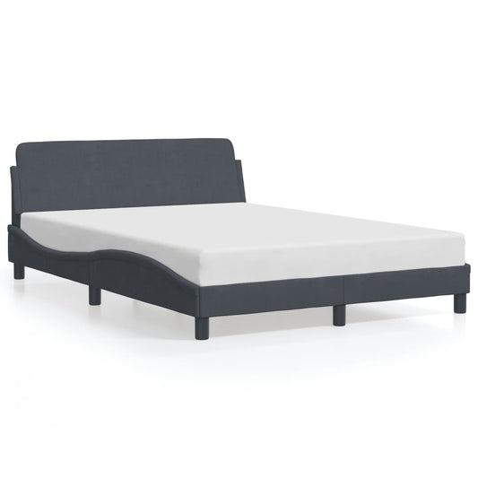 Estrutura de cama c/ cabeceira 140x190cm veludo cinzento-escuro