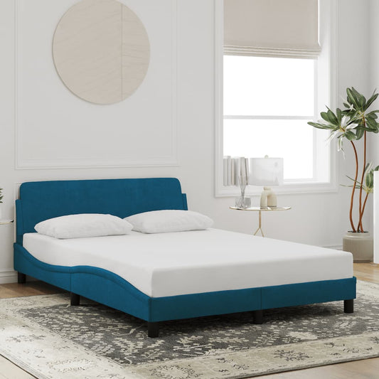 Estrutura de cama com cabeceira 140x190 cm veludo azul