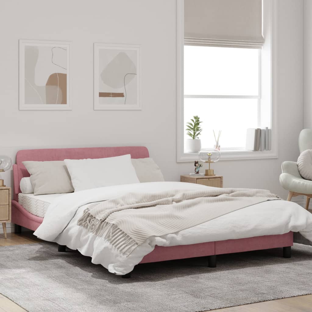 Estrutura de cama c/ cabeceira 140x190 cm veludo rosa