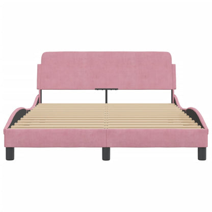 Estrutura de cama c/ cabeceira 140x190 cm veludo rosa