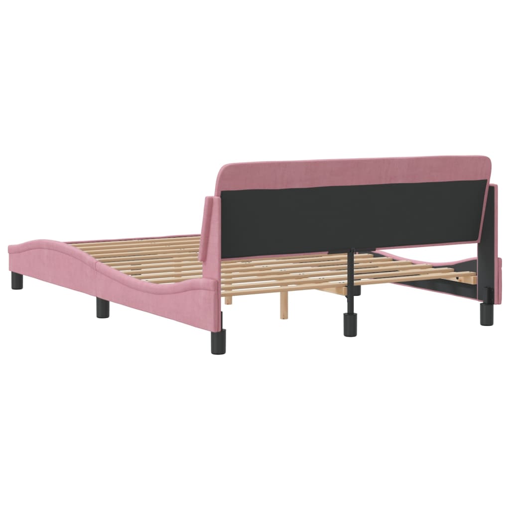 Estrutura cama c/ cabeceira sem colchão 140x190 cm veludo rosa