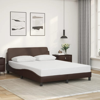 Estrutura cama c/ cabeceira couro artificial 140x190cm castanho