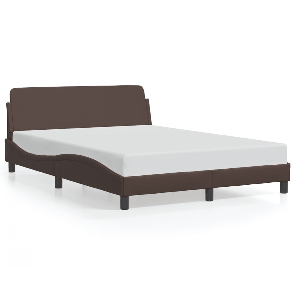 Estrutura cama c/ cabeceira couro artificial 140x190cm castanho