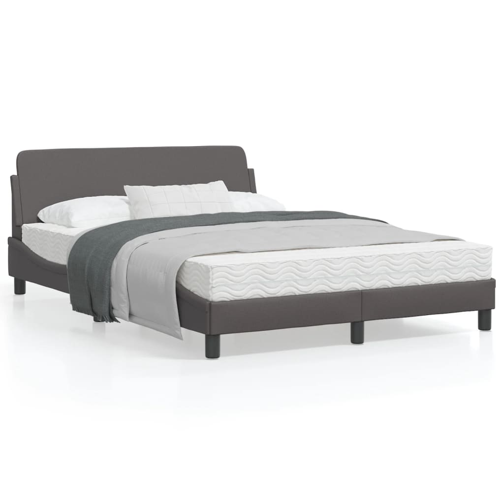 Estrutura cama c/ cabeceira 140x190cm couro artificial cinzento