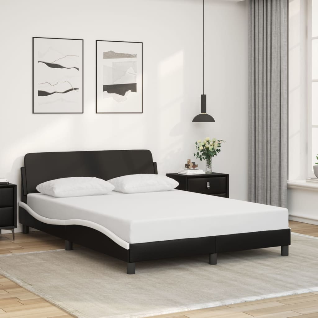 Estrutura cama c/ cabeceira couro artif. 140x190cm preto/branco