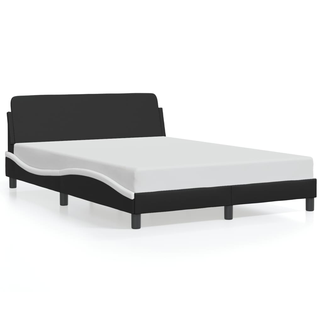 Estrutura cama c/ cabeceira couro artif. 140x190cm preto/branco