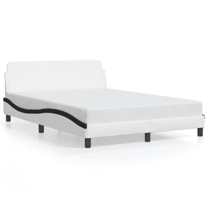 Estrutura cama c/ cabeceira couro artif. 140x190cm branco/preto