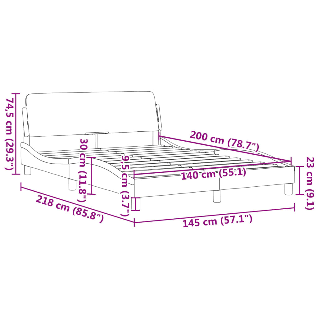 Estrutura cama c/ cabeceira 140x200 cm tecido cinza-acastanhado