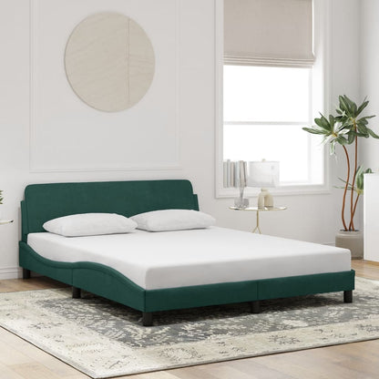 Estrutura de cama c/ cabeceira 160x200 cm veludo verde-escuro