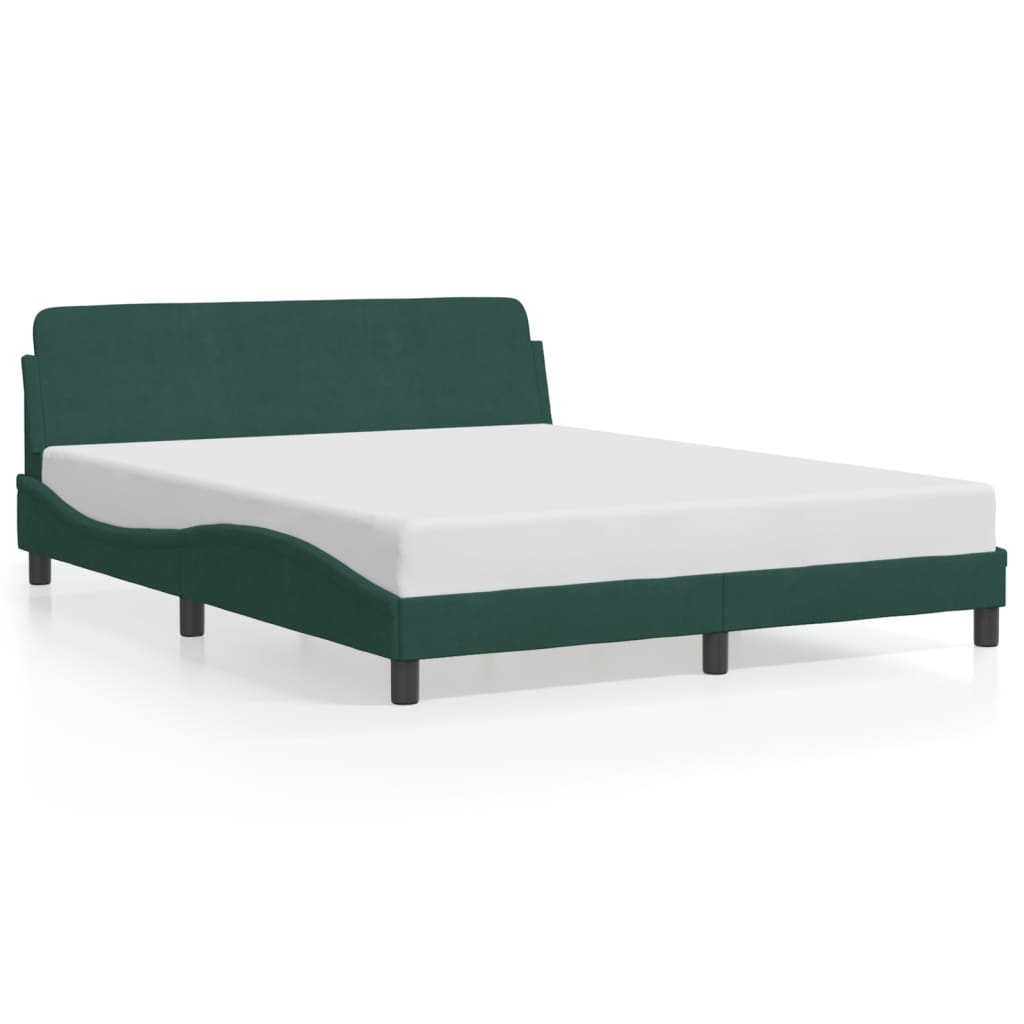 Estrutura de cama c/ cabeceira 160x200 cm veludo verde-escuro