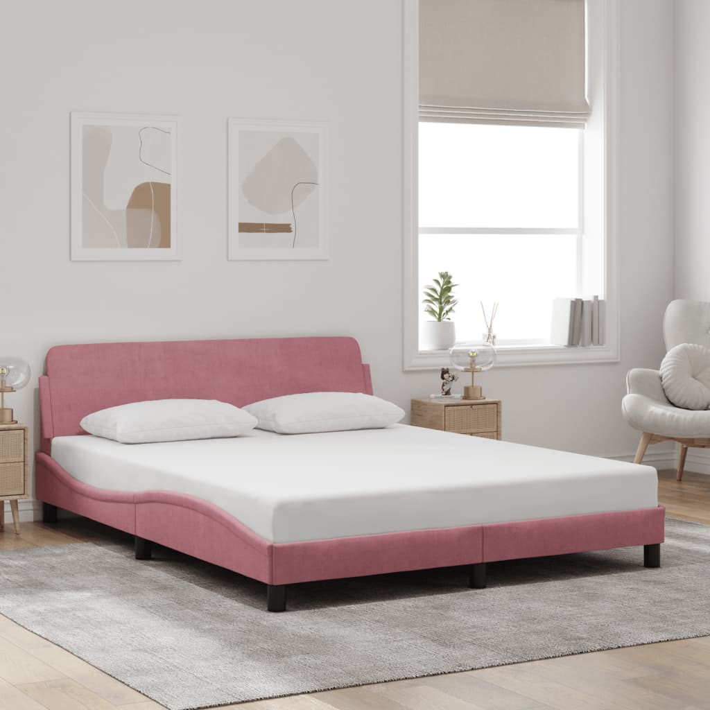 Estrutura de cama c/ cabeceira 160x200 cm veludo rosa