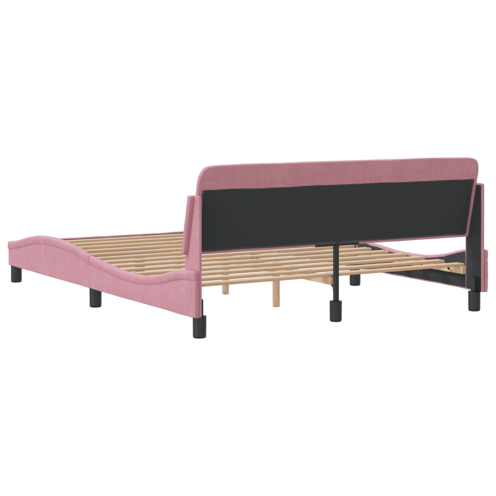 Estrutura de cama c/ cabeceira 160x200 cm veludo rosa