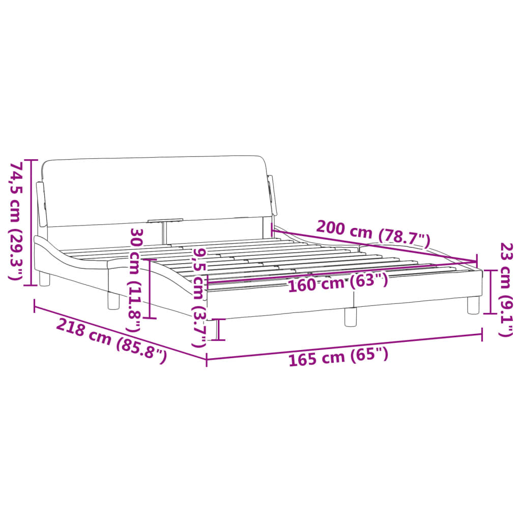 Estrutura de cama c/ cabeceira 160x200 cm veludo rosa