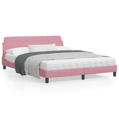 Estrutura de cama c/ cabeceira 160x200 cm veludo rosa