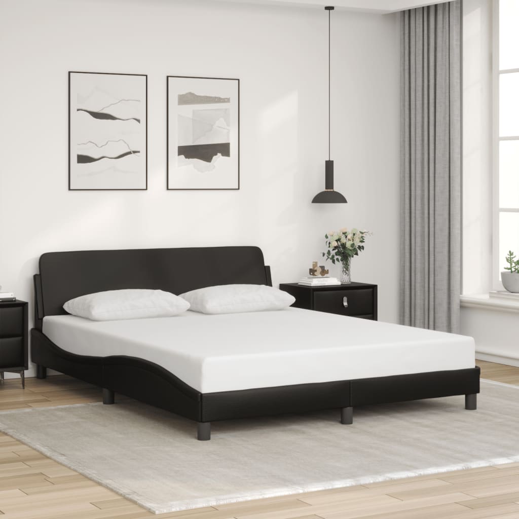 Estrutura cama c/ cabeceira 160x200 cm couro artificial preto