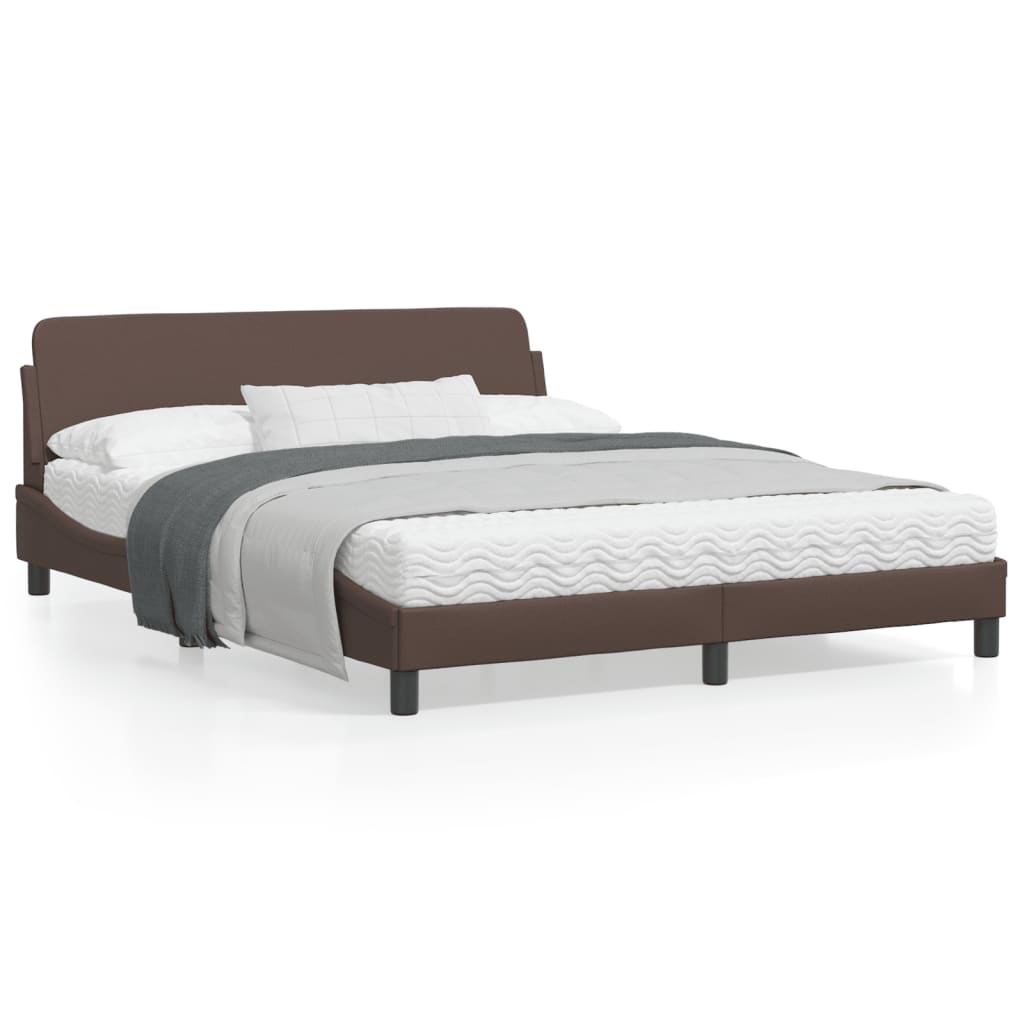 Estrutura cama c/ cabeceira 160x200cm couro artificial castanho