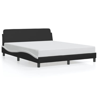 Estrutura cama c/ cabeceira 160x200cm couro artif. preto/branco