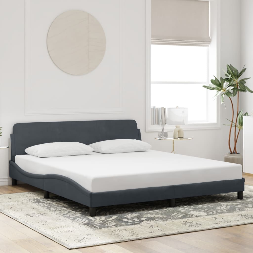 Estrutura de cama c/ cabeceira 180x200cm veludo cinzento-escuro