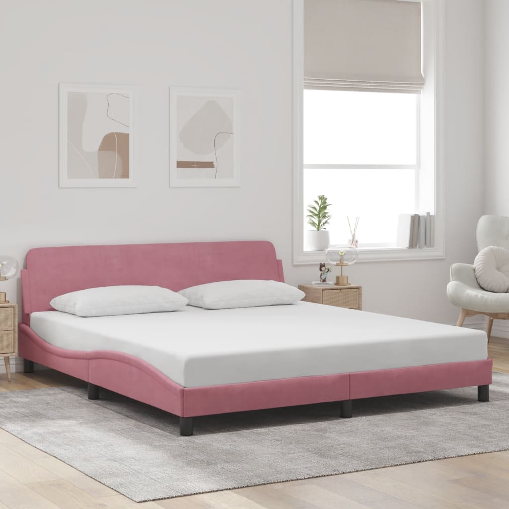 Estrutura de cama c/ cabeceira 180x200 cm veludo rosa