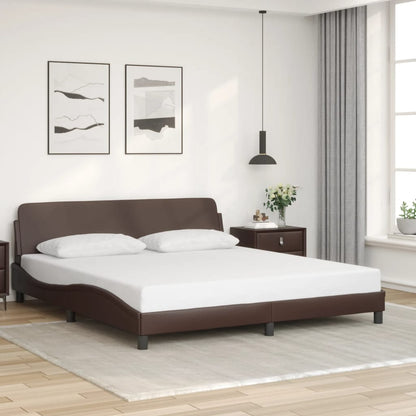 Estrutura cama c/ cabeceira 180x200cm couro artificial castanho