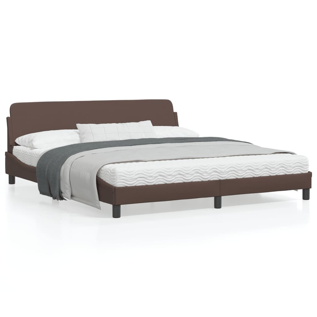 Estrutura cama c/ cabeceira 180x200cm couro artificial castanho