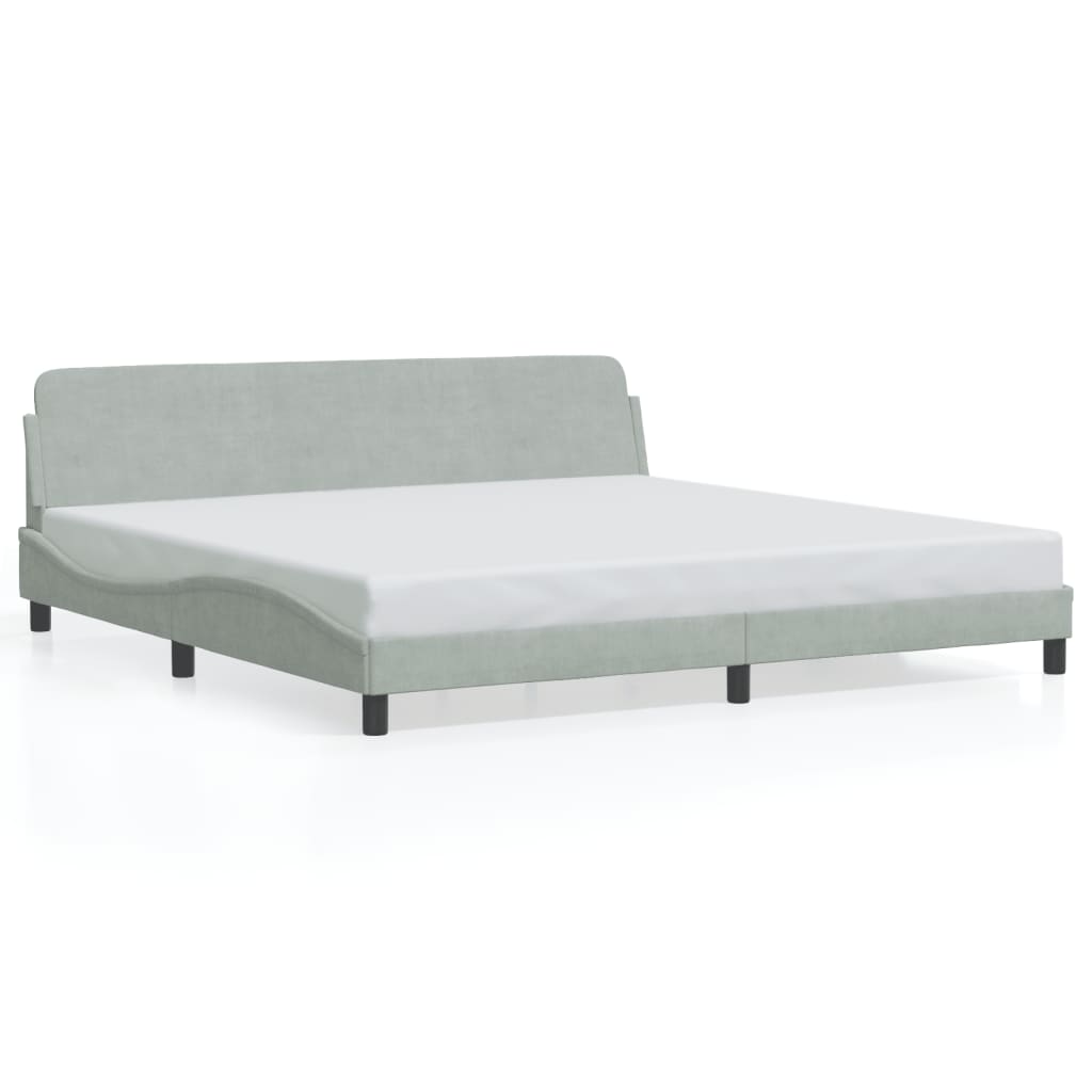 Estrutura de cama c/ cabeceira 200x200 cm veludo cinzento-claro