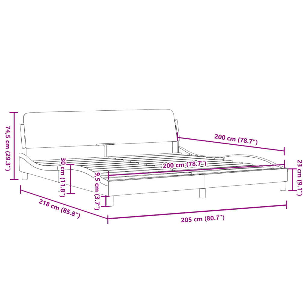 Estrutura cama c/ cabeceira 200x200 cm couro artificial preto