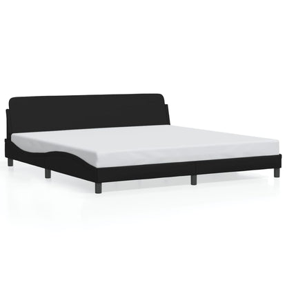 Estrutura cama c/ cabeceira 200x200 cm couro artificial preto