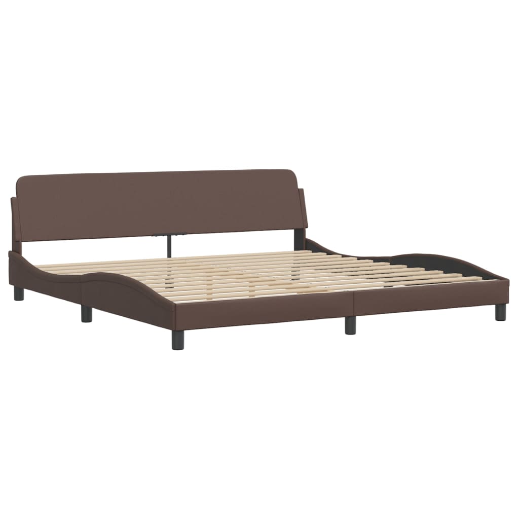 Estrutura cama c/ cabeceira 200x200cm couro artificial castanho