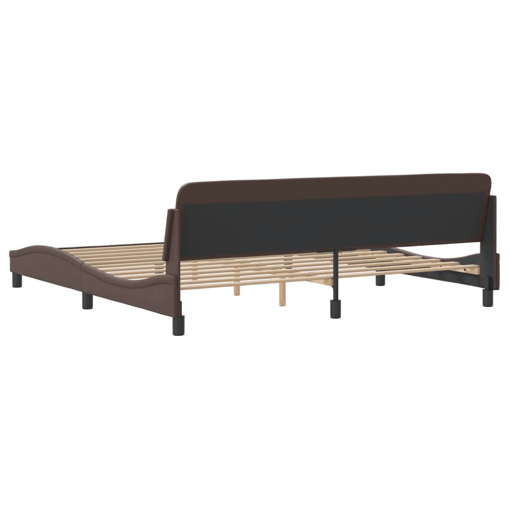 Estrutura cama c/ cabeceira 200x200cm couro artificial castanho